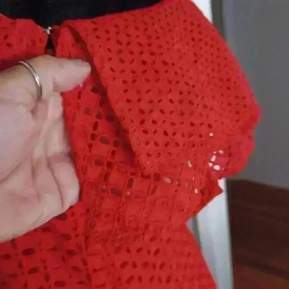 J Crew Women's Red Orange One Shoulder Ruffled Eyelit Top 2 - Picture 6 of 13